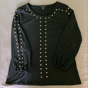 Harve Benard Black Blouse with Gold Studs